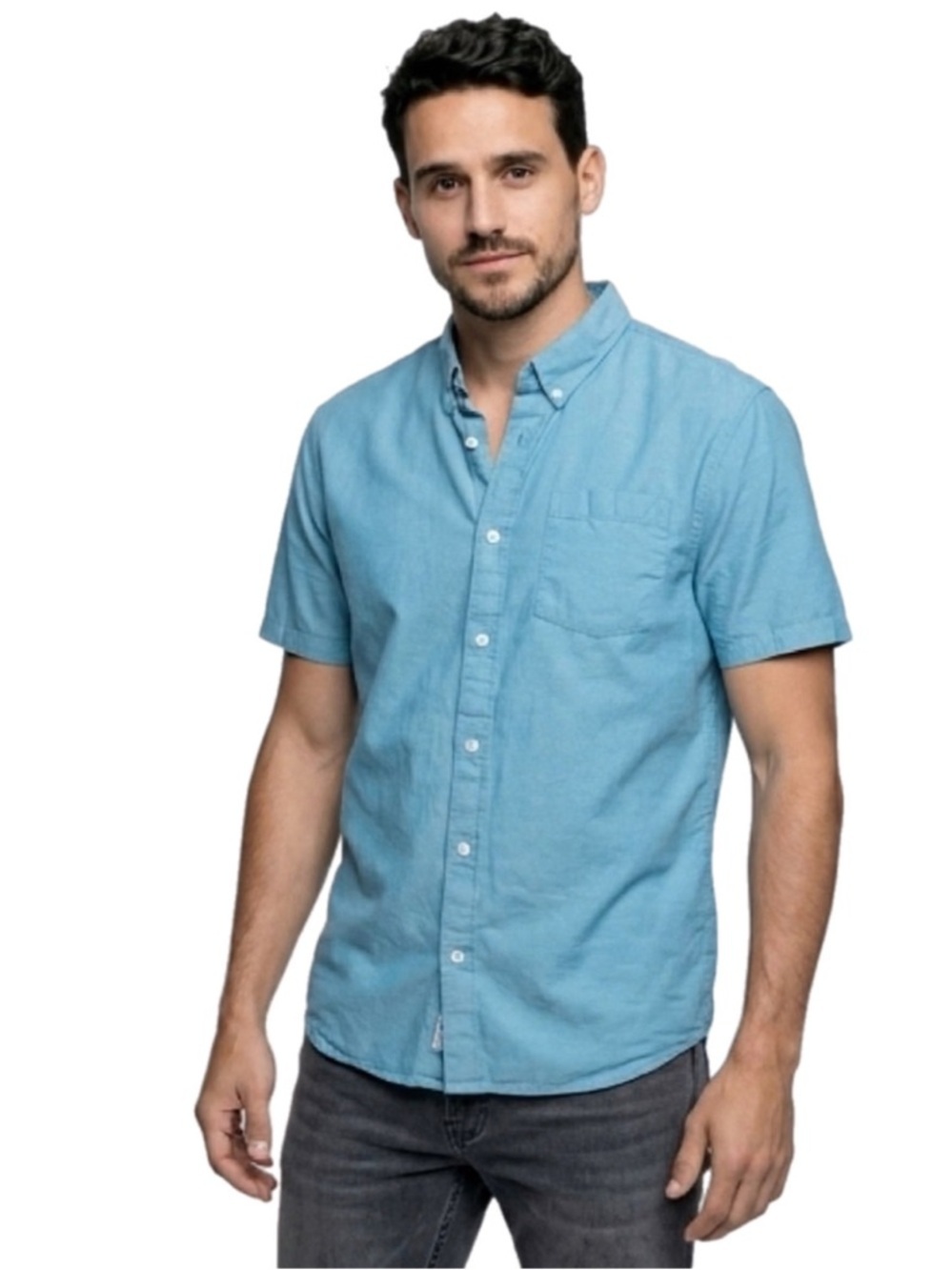Vans Light Blue Short Sleeve Button-Down Shirt Size Large 100% Cotton Made India